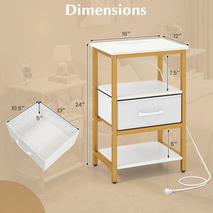 Nightstand with Charging Station and Adjustable Fabric Drawer for Bedroom and Living Room-1 Piece view 5