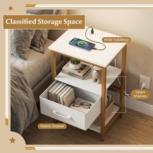 Nightstand with Charging Station and Adjustable Fabric Drawer for Bedroom and Living Room-1 Piece view 7