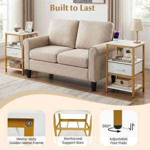 Nightstand with Charging Station and Adjustable Fabric Drawer for Bedroom and Living Room-1 Piece view 8