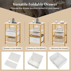 Nightstand with Charging Station and Adjustable Fabric Drawer for Bedroom and Living Room-1 Piece view 9