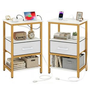 Nightstand with Charging Station and Adjustable Fabric Drawer for Bedroom and Living Room-Set of 2 view 4