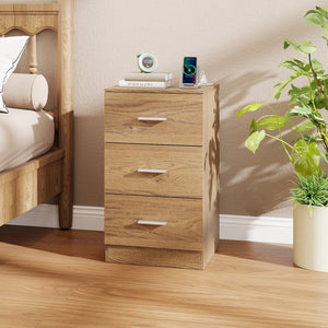 Nightstand with Charging Station End Table with 3 Storage Drawers Bedside Table for Bedroom-Natural view 3
