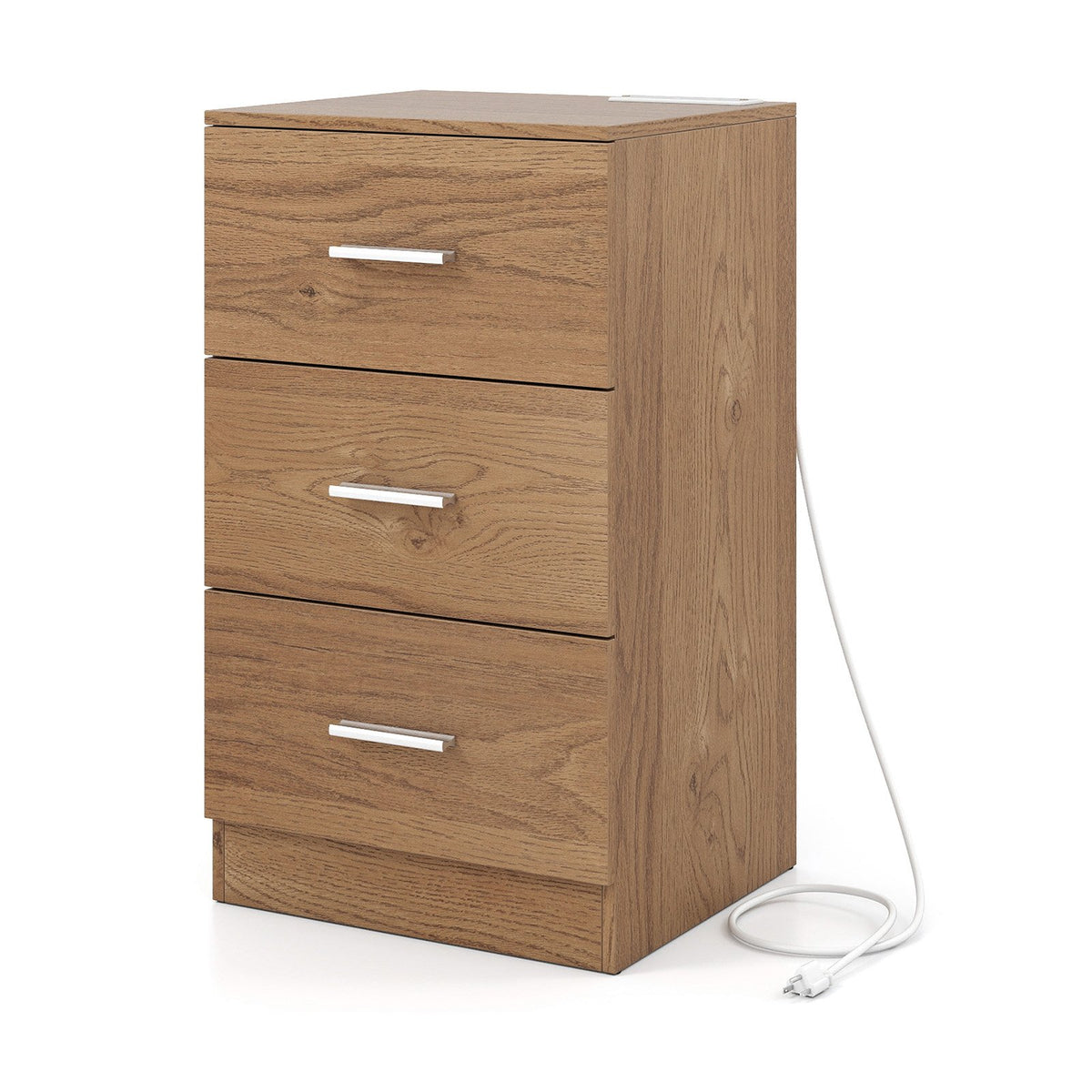 Nightstand with Charging Station End Table with 3 Storage Drawers Bedside Table for Bedroom-Natural view 4