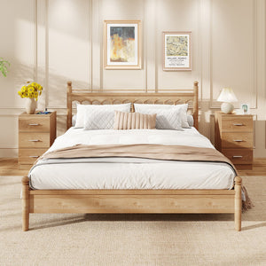 Nightstand with Charging Station End Table with 3 Storage Drawers Bedside Table for Bedroom-Natural view 9