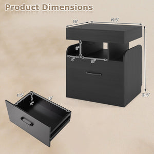 Nightstand with Charging Station Modern Bedside Table for Living Room Bedroom Office-Black view 5