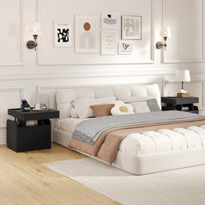 Nightstand with Charging Station Modern Bedside Table for Living Room Bedroom Office-Black view 6