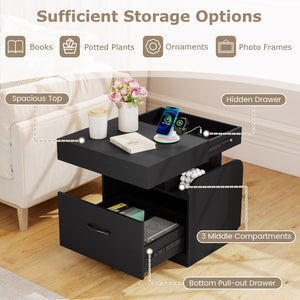 Nightstand with Charging Station Modern Bedside Table for Living Room Bedroom Office-Black view 8