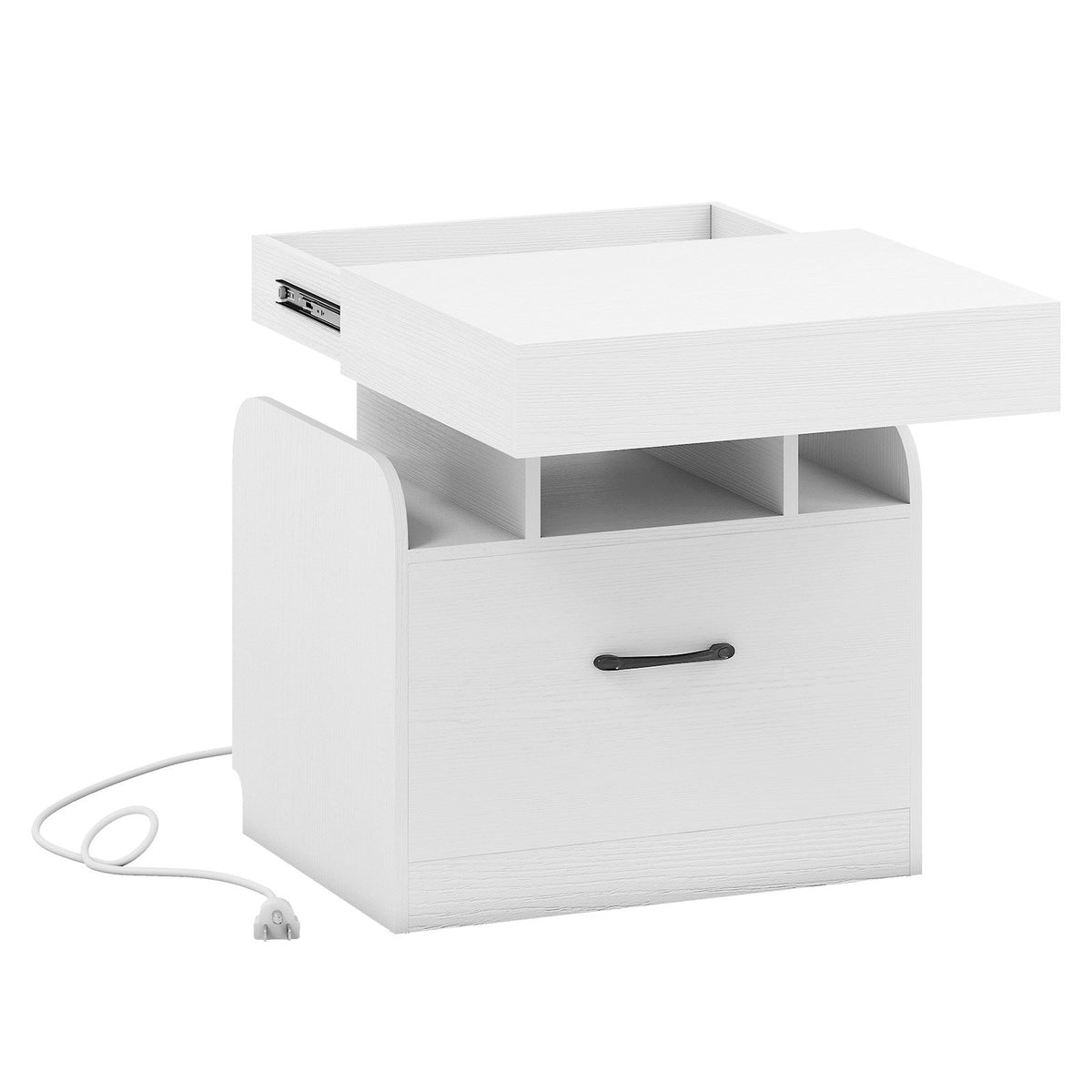Nightstand with Charging Station Modern Bedside Table for Living Room Bedroom Office-White