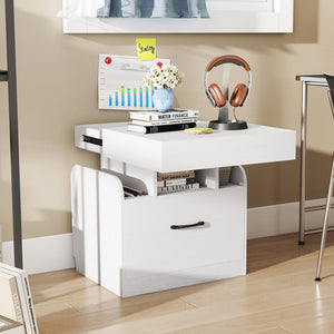 Nightstand with Charging Station Modern Bedside Table for Living Room Bedroom Office-White view 2