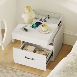 Nightstand with Charging Station Modern Bedside Table for Living Room Bedroom Office-White view 3