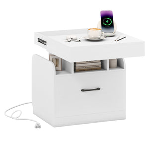 Nightstand with Charging Station Modern Bedside Table for Living Room Bedroom Office-White view 4