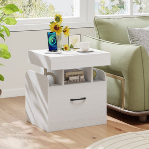 Nightstand with Charging Station Modern Bedside Table for Living Room Bedroom Office-White view 6
