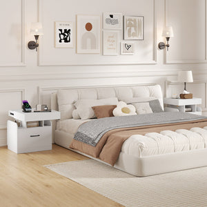 Nightstand with Charging Station Modern Bedside Table for Living Room Bedroom Office-White view 7