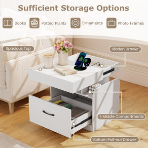 Nightstand with Charging Station Modern Bedside Table for Living Room Bedroom Office-White view 8