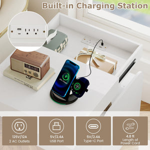 Nightstand with Charging Station Modern Bedside Table for Living Room Bedroom Office-White view 9