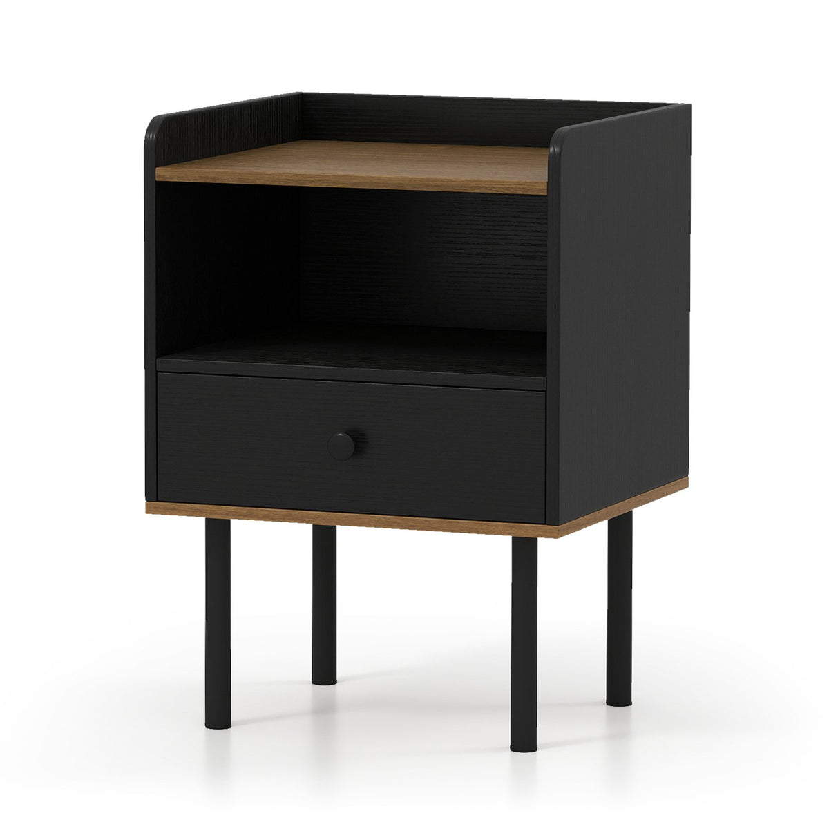 Nightstand with Drawer 3-Tier Sofa Side Table with Open Storage Shelf-Black view 4