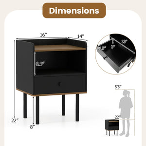 Nightstand with Drawer 3-Tier Sofa Side Table with Open Storage Shelf-Black view 5