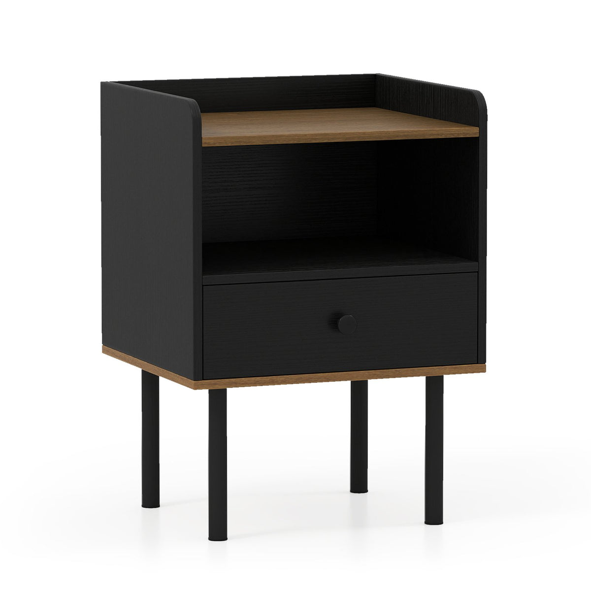 Nightstand with Drawer 3-Tier Sofa Side Table with Open Storage Shelf-Black view 6