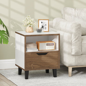 Nightstand with Drawer and Open Storage Shelf for Bedroom-White view 2