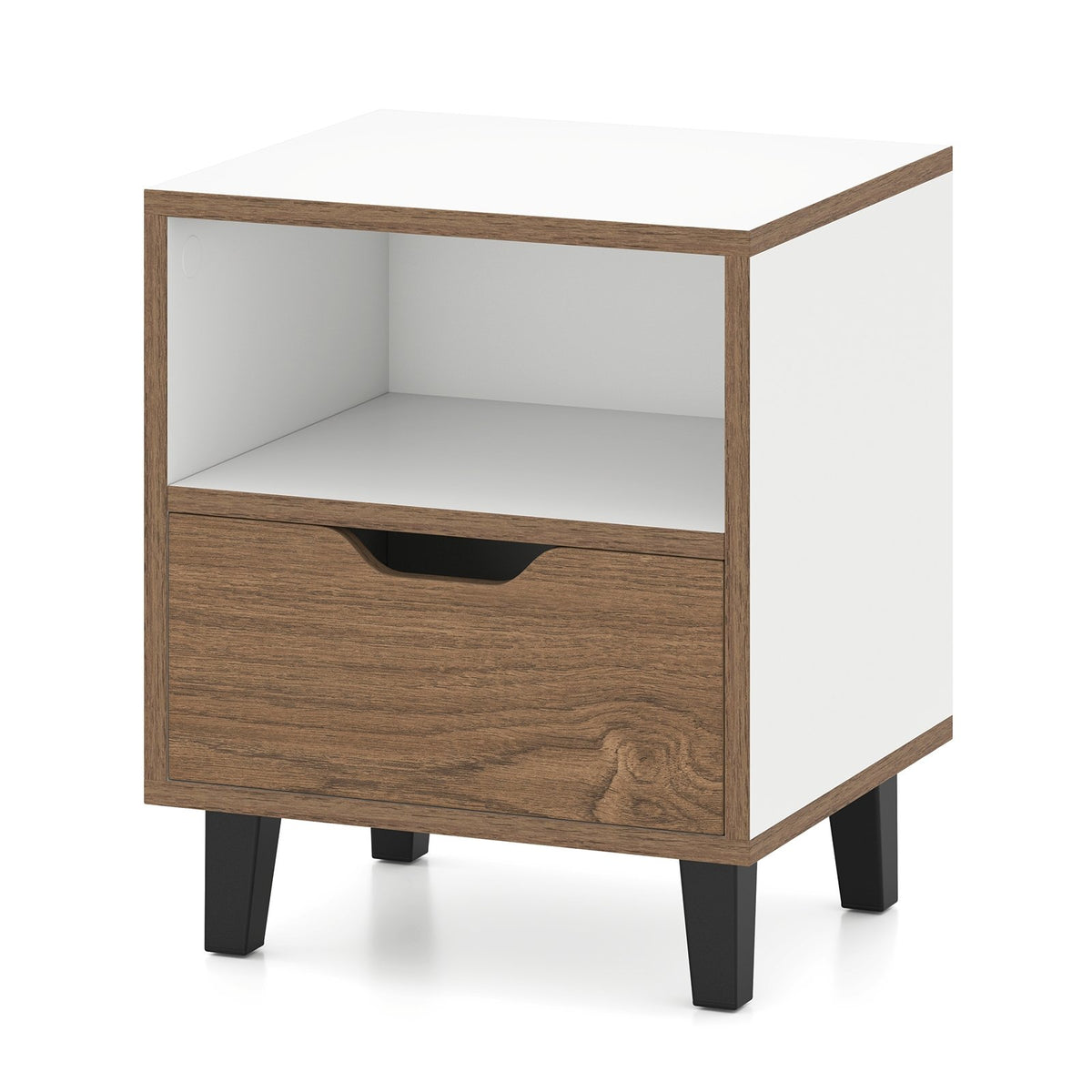 Nightstand with Drawer and Open Storage Shelf for Bedroom-White view 4