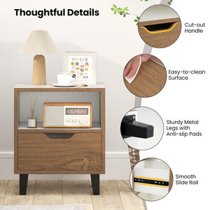 Nightstand with Drawer and Open Storage Shelf for Bedroom-White view 6