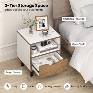 Nightstand with Drawer and Open Storage Shelf for Bedroom-White view 7