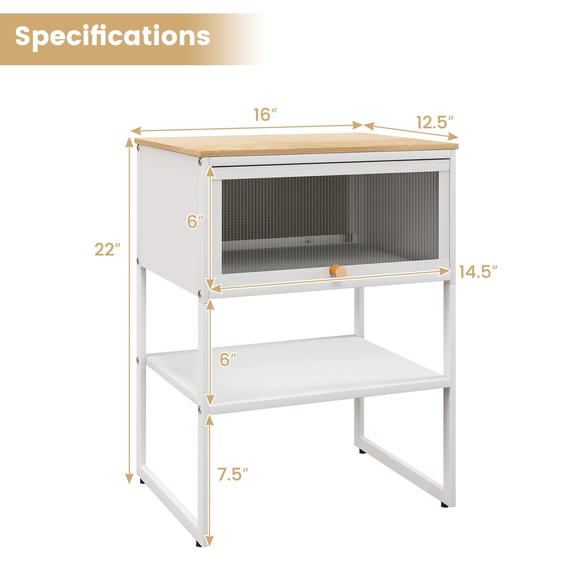 Nightstand with Flip up Door Storage Shelf-White view 5