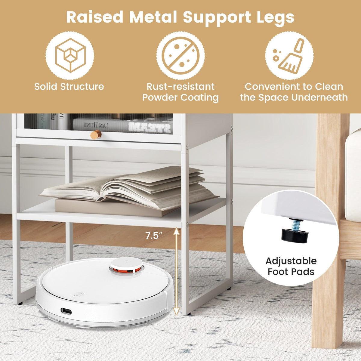 Nightstand with Flip up Door Storage Shelf-White view 8