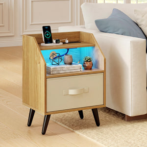 Nightstand with Power Outlets and Open Storage Shelf-Natrual view 2