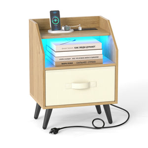Nightstand with Power Outlets and Open Storage Shelf-Natrual view 4