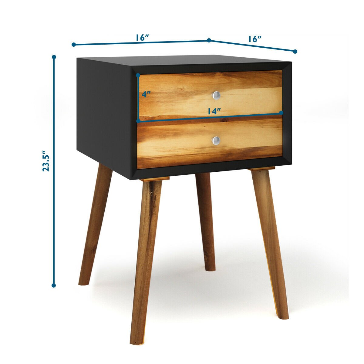 Mid-Century Wooden Multipurpose End Table with 2 Storage Drawers-Black view 5