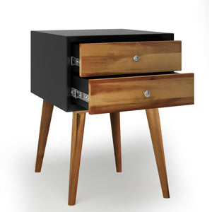 Mid-Century Wooden Multipurpose End Table with 2 Storage Drawers-Black view 7