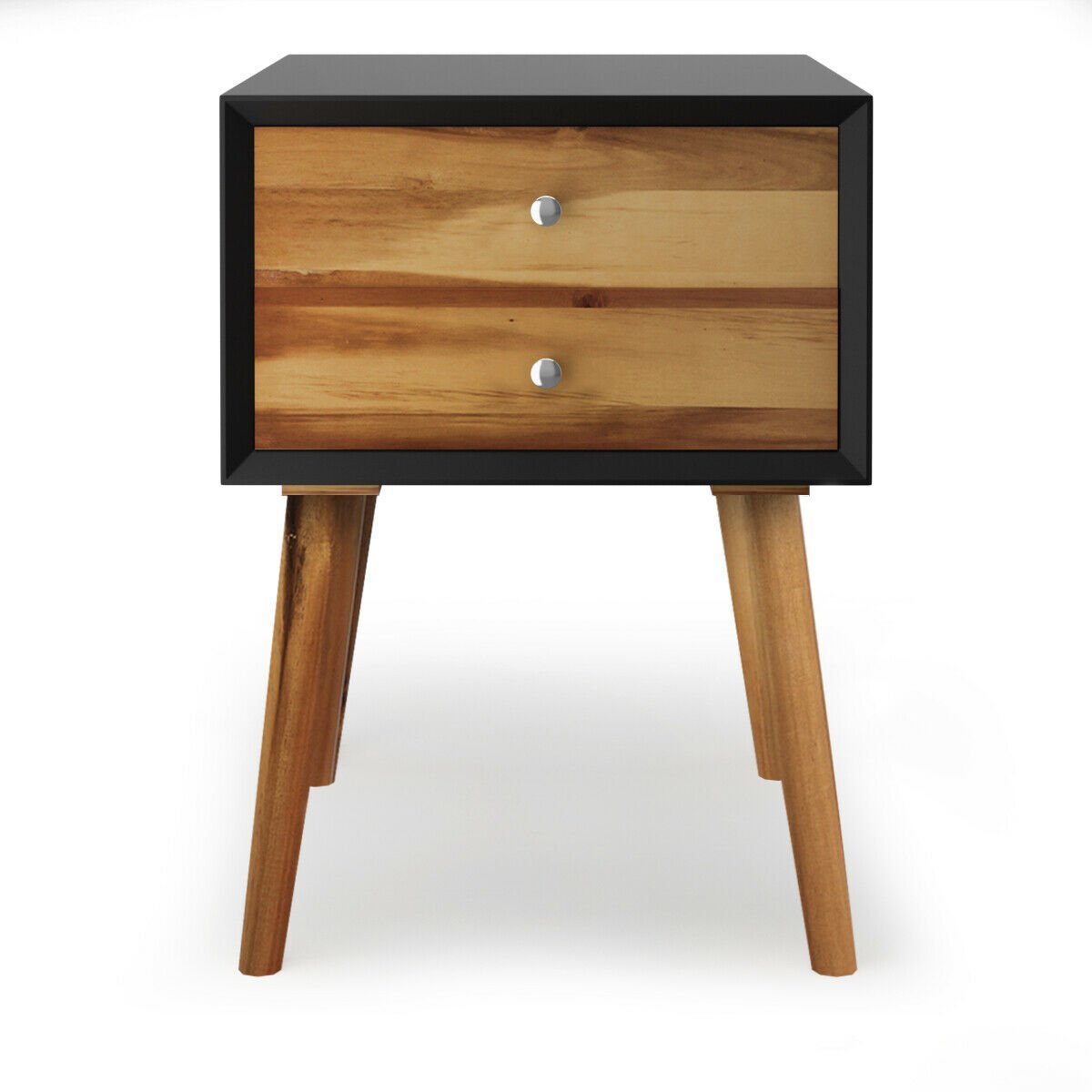 Mid-Century Wooden Multipurpose End Table with 2 Storage Drawers-Black view 8