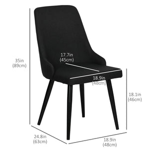 Modern Dining Chair Set of 2, Fabric Upholstered Side Chairs for Kitchen Living Room with Metal Legs, Black