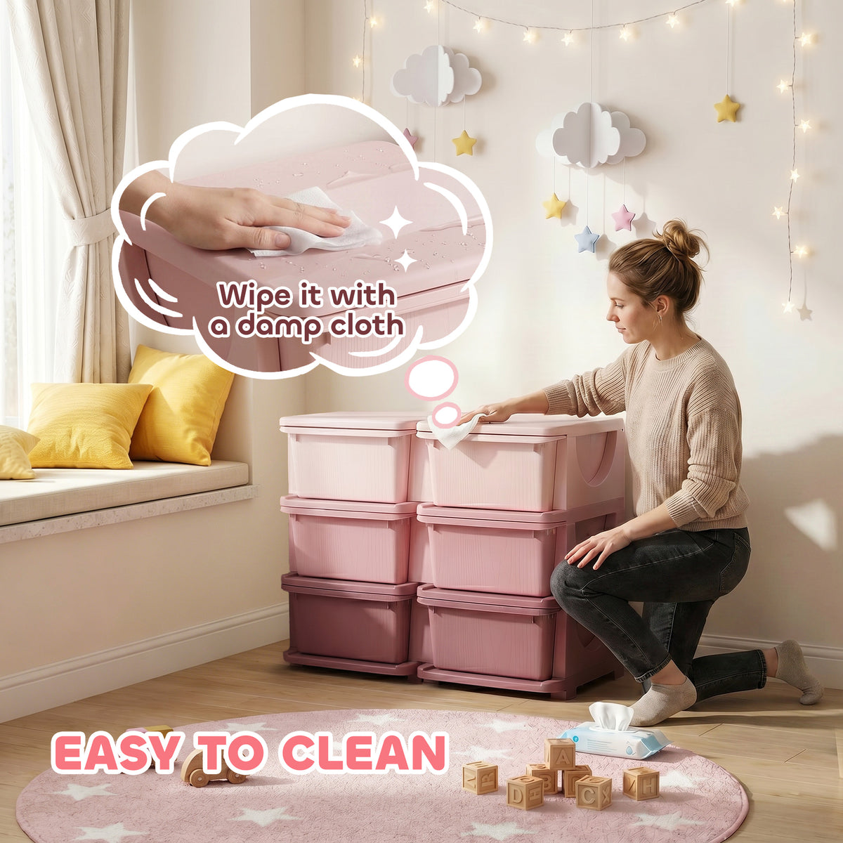 Qaba 3 Tier Kids Toy Organizer and Storage Bins with 6 Plastic Drawers