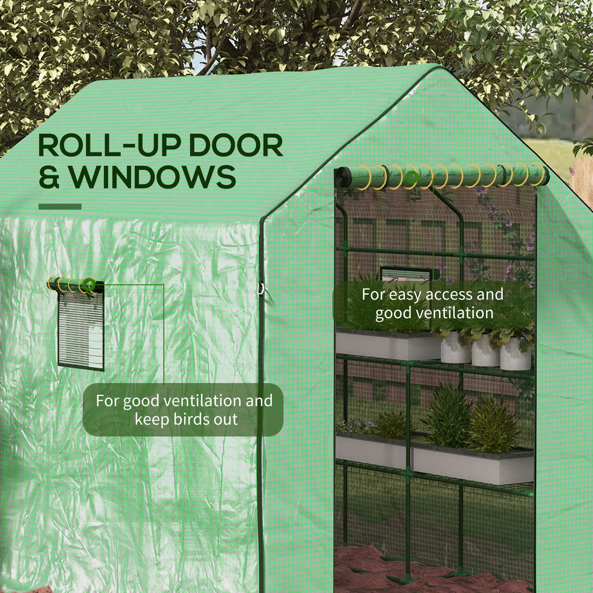 Walk-in Greenhouse with 3 Tier, Garden Plant Growhouse with Roll-up Door and Mesh Windows – view 5