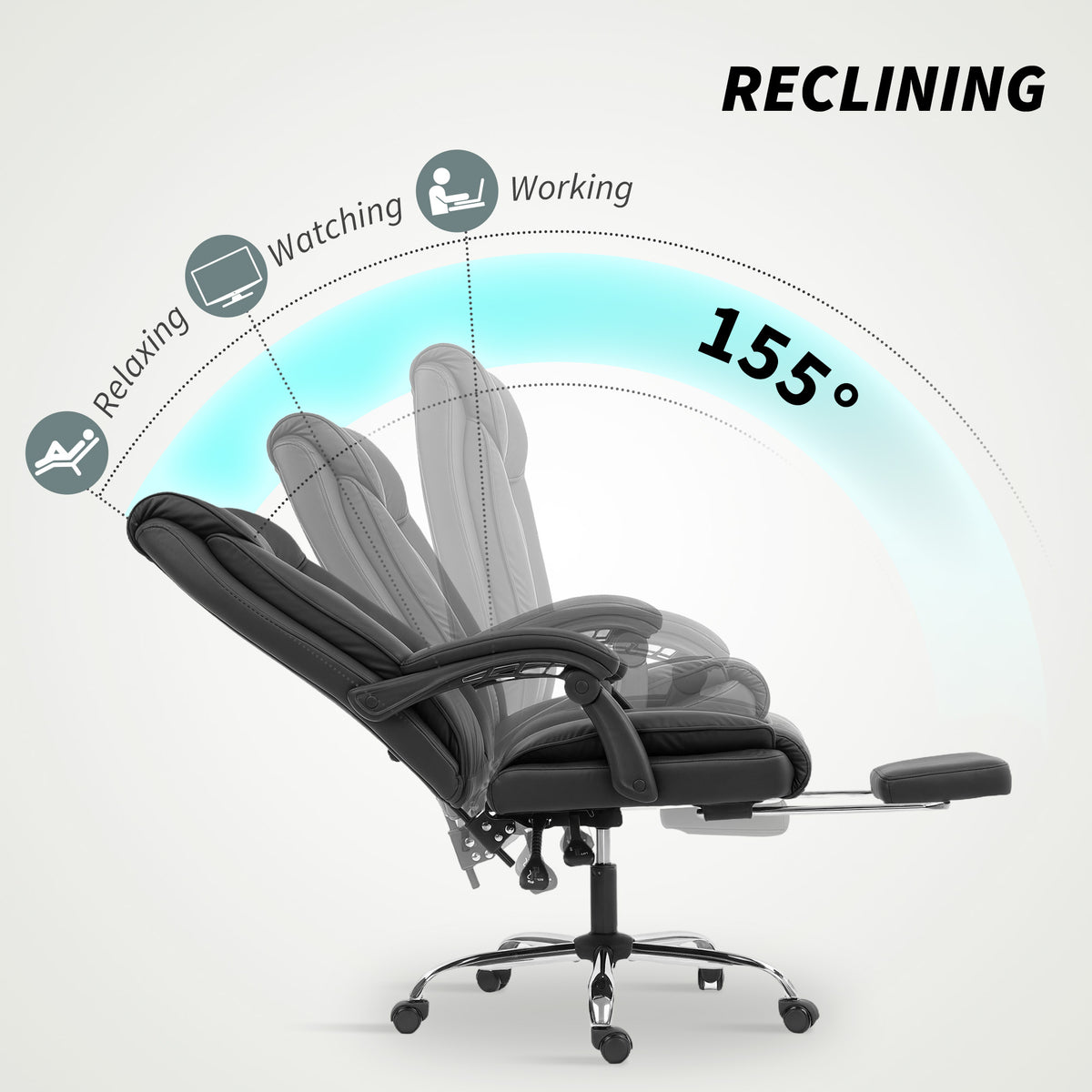 Executive Office Chair, Pet-Friendly Leather Ergonomic Desk Chair with Footrest, Swivel Recliner, Beige – view 10