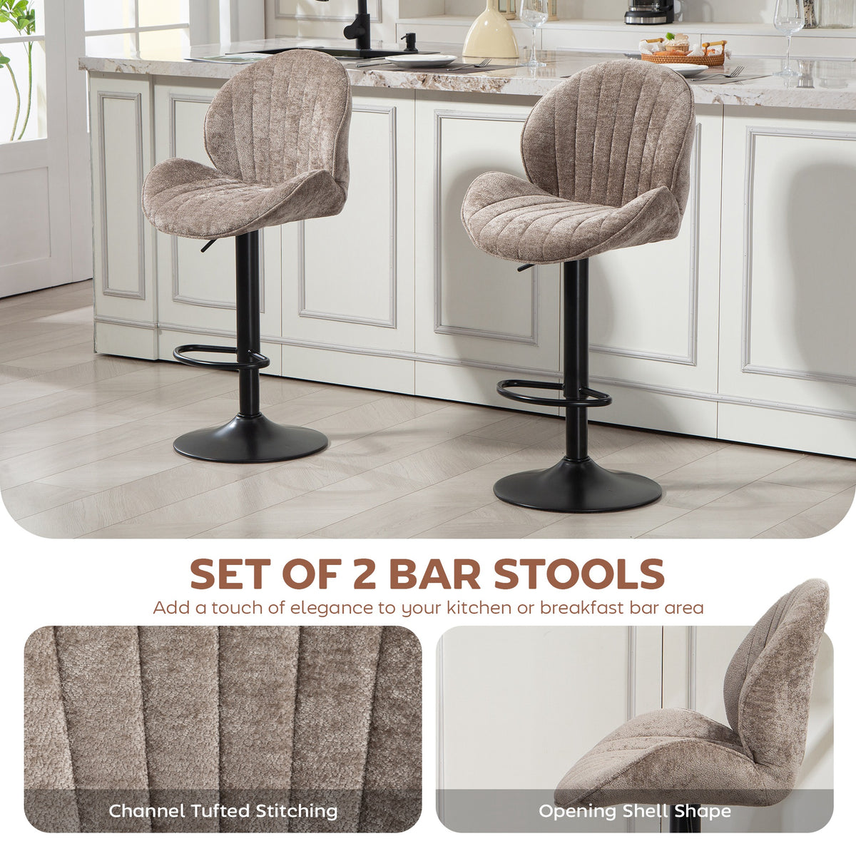Bar Stools Set of 2, Swivel Barstools with Back, Adjustable Height and Footrest for Kitchen Island – view 10