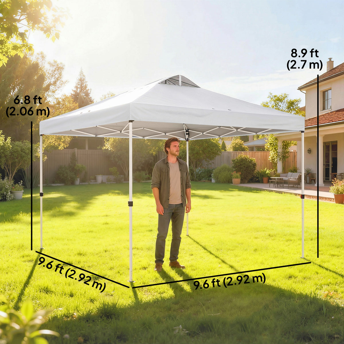 Pop Up Canopy Waterproof Canopy Tent with Carrying Bag for Parties Garden BBQs 9.8' x 9.8', Blue – view 15