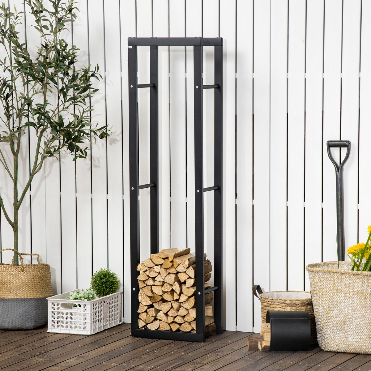 15.7" x 9.8" x 39.4" Firewood Rack Outdoor, Log Holder Fireplace Storage Rack with Handles and 220 lbs. – view 21