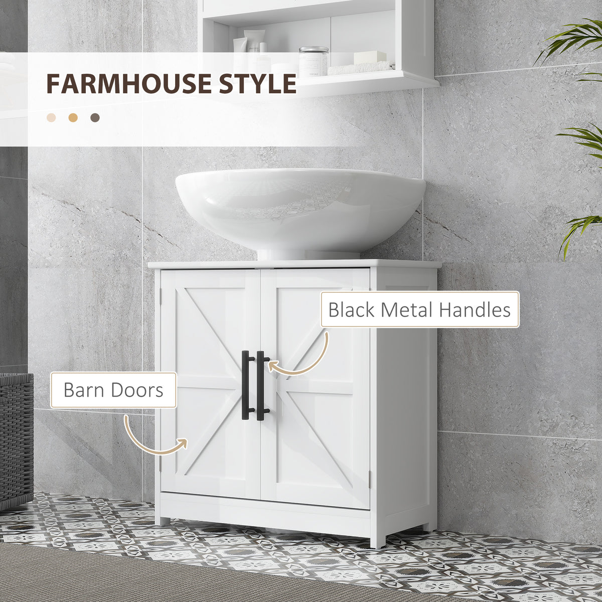 Farmhouse Pedestal Sink Storage Cabinet, Bathroom Under Sink Cabinet with 2 Barn Doors and Adjustable Shelf, White