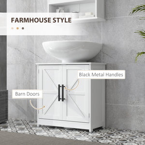 Farmhouse Pedestal Sink Storage Cabinet, Bathroom Under Sink Cabinet with 2 Barn Doors and Adjustable Shelf, White