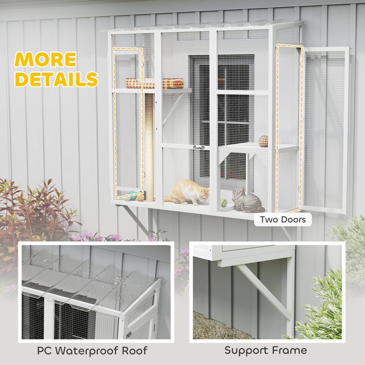 Wooden Catio Outdoor, Cat Window Box Enclosure for 2-3 Large Cats with 2 Jumping Platforms & Scratching – view 19
