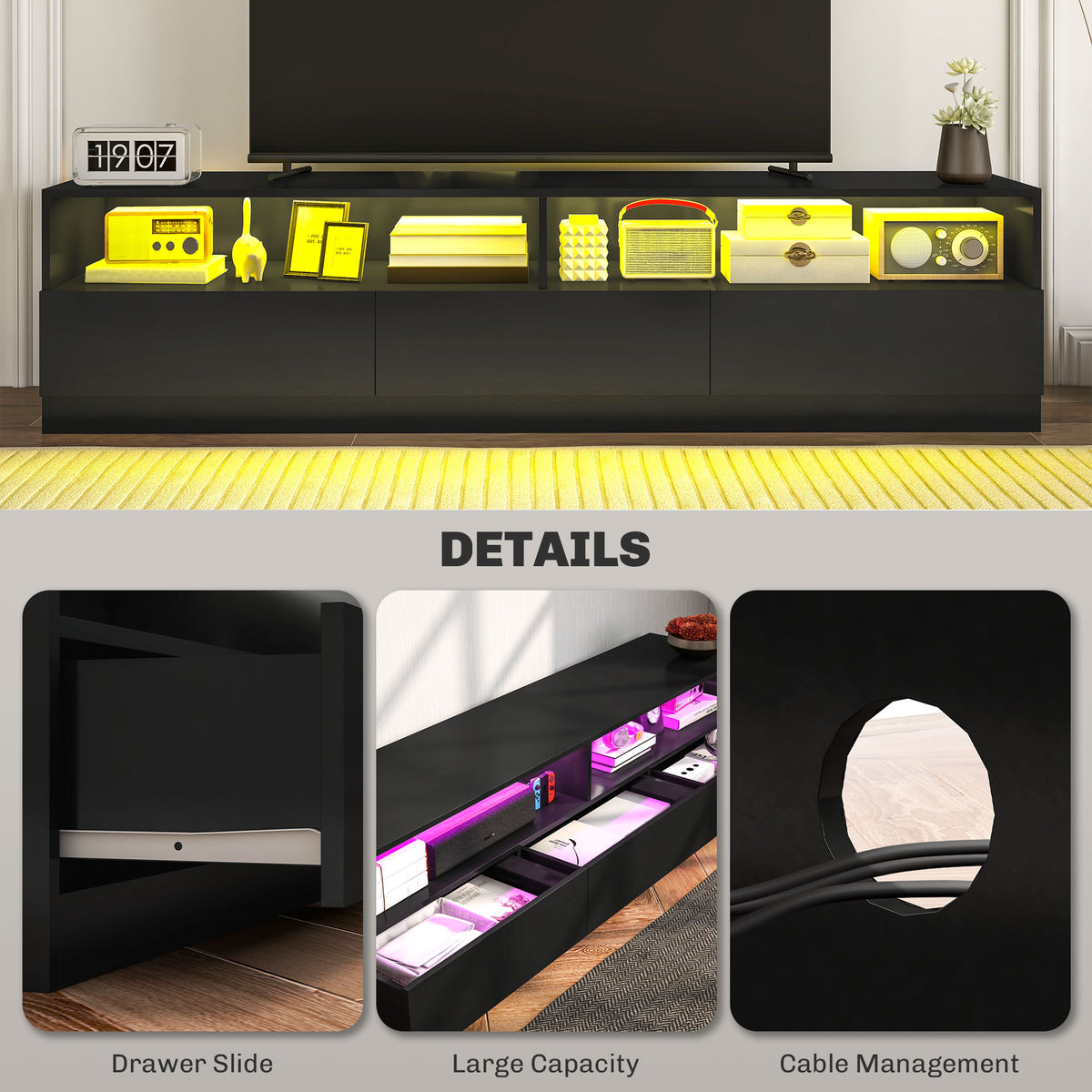 LED Lighted TV Stand for TVs up to 75", Modern TV Cabinet with Storage Drawers for Living Room – view 13
