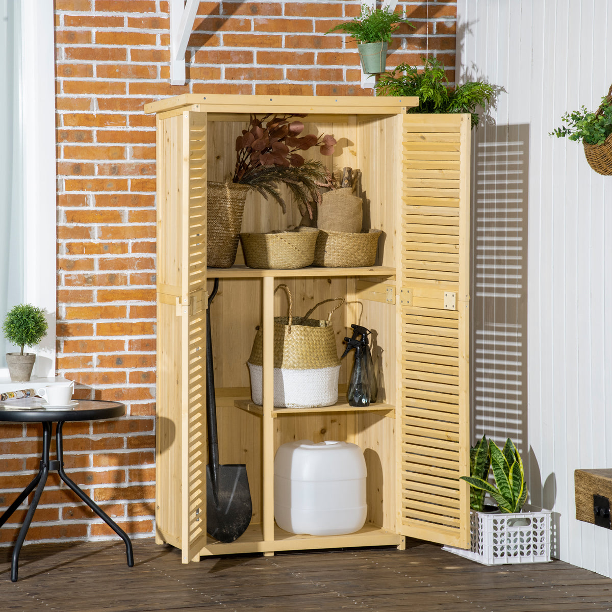 3' x 5' Wooden Garden Storage Shed, Sheds & Outdoor Storage with Asphalt Roof & 2 Large Wood Doors with Lock, Natural