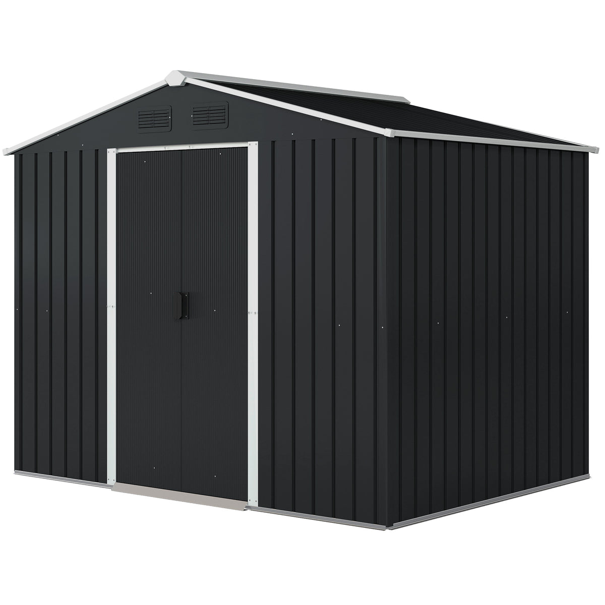 8' x 6' Outdoor Storage Shed, Metal Garden Tool Storage House with Lockable Sliding Doors and Vents for