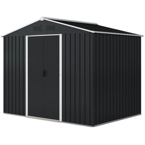 8' x 6' Outdoor Storage Shed, Metal Garden Tool Storage House with Lockable Sliding Doors and Vents for