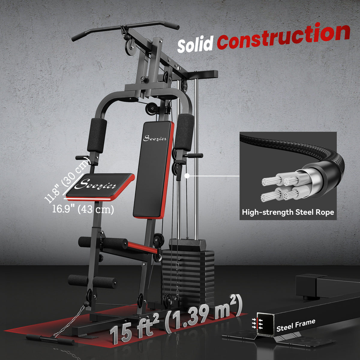 Soozier Home Gym Equipment Weight Training Machine, Multifunction Workout Machine with 143lbs Weight Stack for Full Body Workout and Strength Training