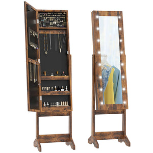 Free Standing Armoire Organizer, Lighted Mirrored Jewelry Cabinet w/ Angle Adjustable & 16 LED Lights Warm – view 29