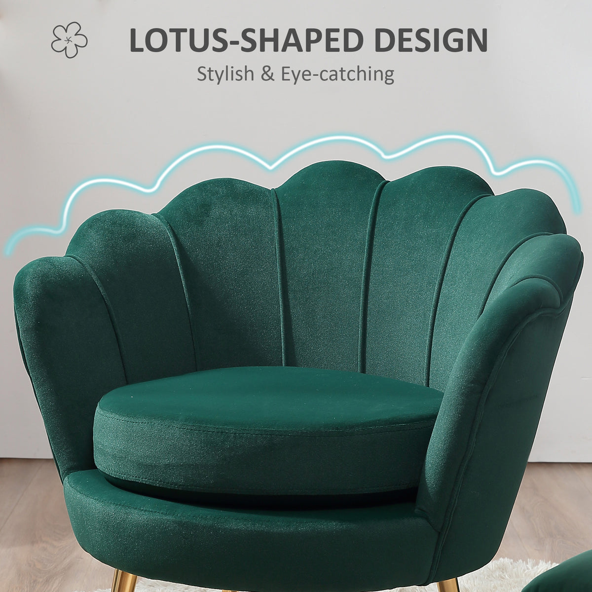 Modern Accent Chair, Velvet-Touch Fabric Leisure Club Chair with Gold Metal Legs for Bedroom, Dark Green – view 3